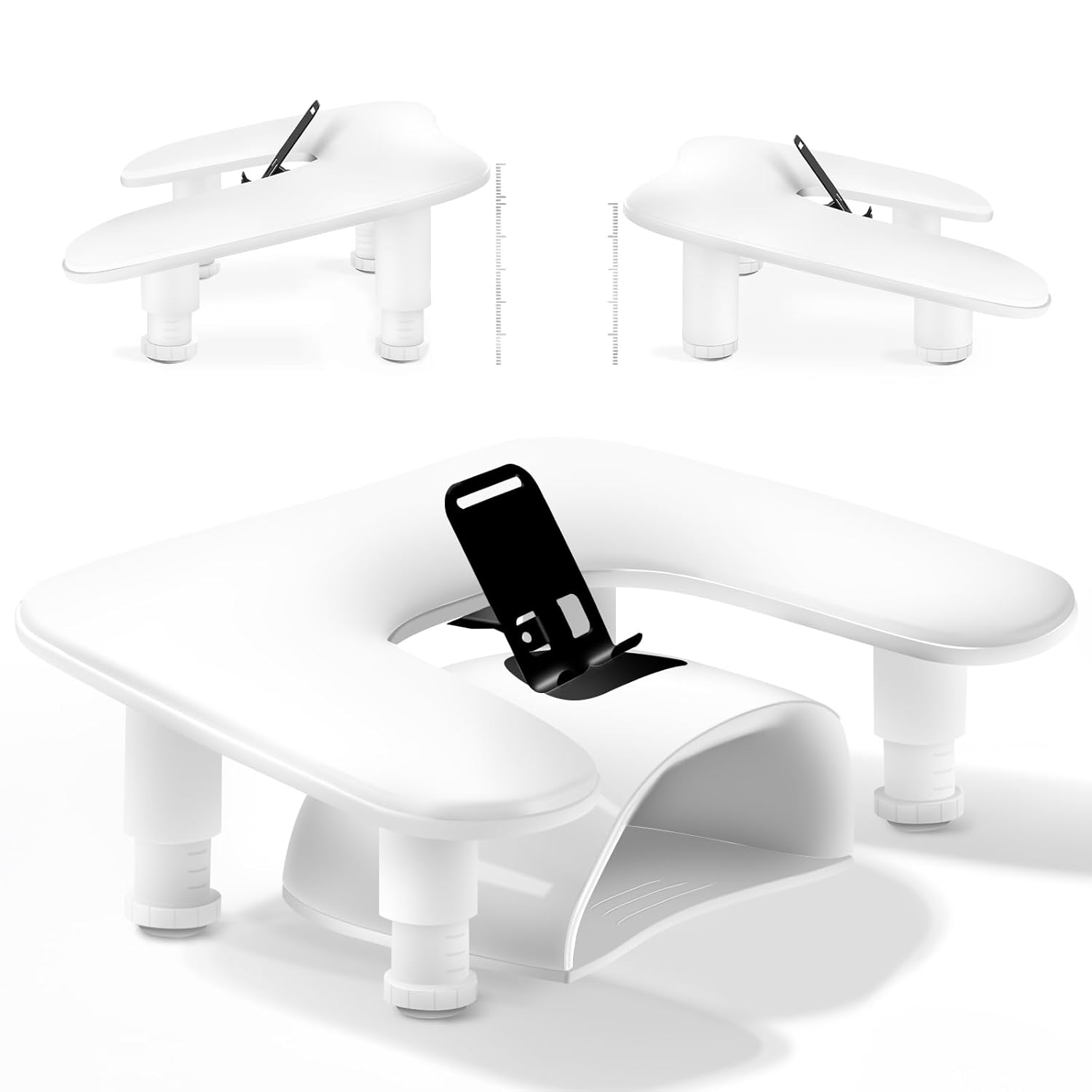 Arm Rest for Nails Tech with Phone Holder,Adjustable Nail Hand Rest for Acrylic Nails,PU Leather-White