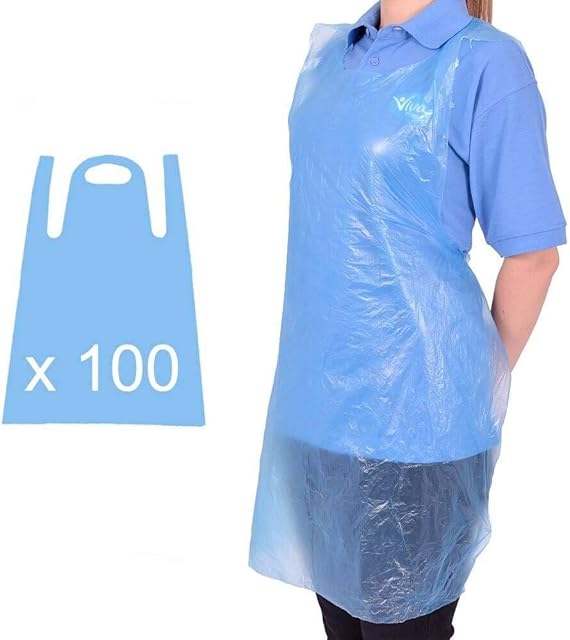 Disposable Blue Polythene Aprons Pack of 100, UK Manufacturer. FAST Delivery