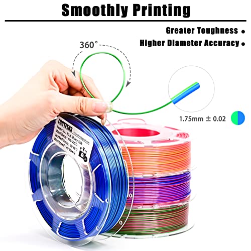 Image of 3D Printer Filament PLA, Rainbow PLA Filament 1.75mm + /-0.02mm, Silk PLA Dual Color Filament, 2 in 1 Coextrusion 3D Filament Bundle 200g x 4 Spools