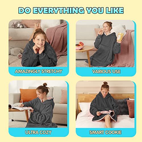 yescool Wearable Blanket Sweatshirt Kids, Oversized Blanket Hoodie with Sherpa for Kids, Youth, Boys, Girls, Portable Warm Travel Pillow, Teen Wearable Blanket - Image 5