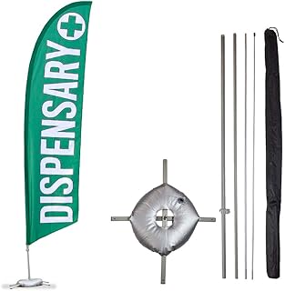 Vispronet Dispensary Feather Flag â€“ 13.5ft Swooper Flag Pole Kit with Cross Base, Weight Bag, Pole Sleeve Bag â€“ Advertising Flag for Business â€“ Dispensary Supplies â€“ Printed in The USA