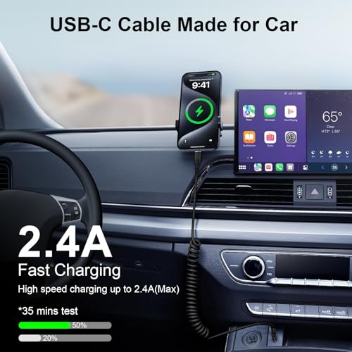 Coiled USB A to USB C Cable for Car, Type C Samsung Phone Charger Retractable Android Auto Cable for Samsung Galaxy S25 S24 Ultra S23 FE S22 S21 S20 A15 A55 A56 A35 A25 A34 A14 iPhone 15 16