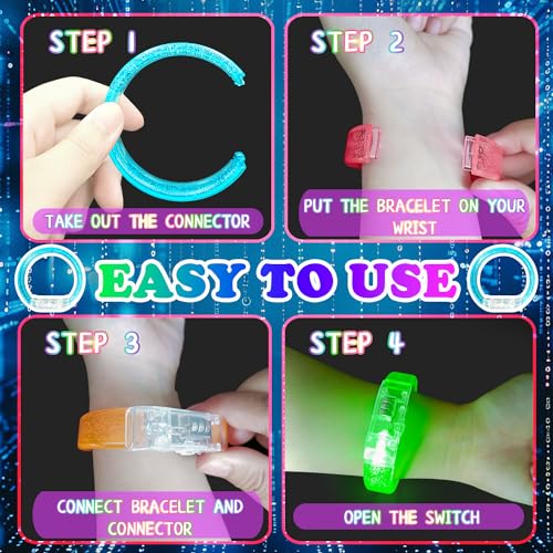 Cuackamily 8PCS LED Bracelets Set Light Up Festival Accessories Flashing Toy Wristbands Glow In The Dark LED Bracelets Party supplies for Christmas Musical Carnival Festival Birthday Kids and Adults - Image 4