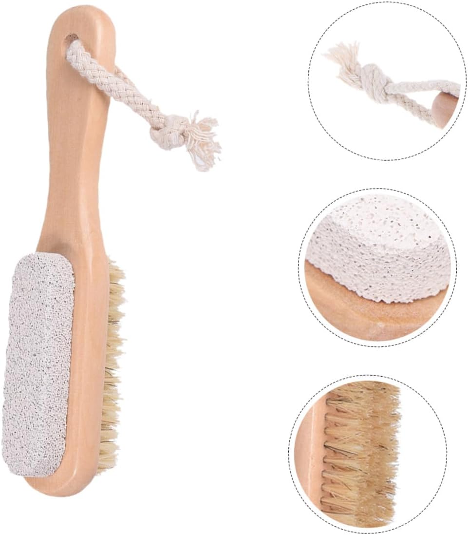 Vaguelly 3pcs Dual-Side Foot Scrubber with Pumice Stone and Natural Bristle Brush Foot File for Dead Skin Removal and Exfoliation