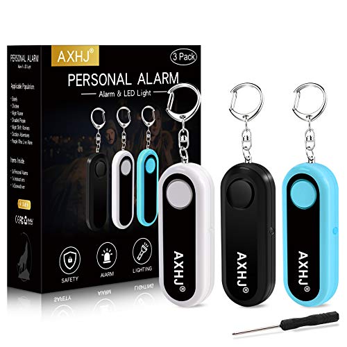 Personal Alarm Keychain Safe Sound, 3 Pack 130dB Emergency Alarm Siren Song Keychain with LED Light, SOS Safety Alarm for Women, Children, Elderly, Joggers
