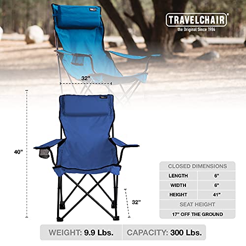 Travel Chair Classic Bubba Chair With Adjustable Pillow, Large Folding Chair For The Outdoors, 300-Pound Capacity, Blue, One Size #TOP2