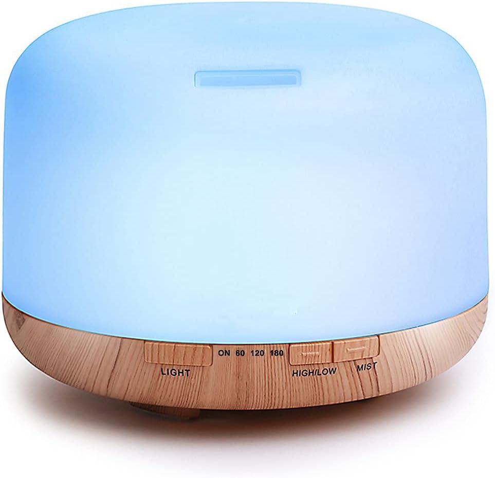 KASTWAVE500ml Essential Oil Diffuser with Timer and Auto Shut-Off, Ultrasonic Humidifier, 7 Color LED Lights for Aromatherapy