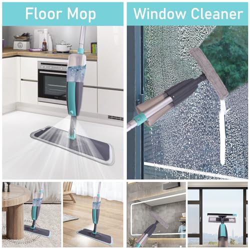 Wiseten 2 in 1 Fensterputzer und Bodenwischer mit Sprühfunktion, Professioneller Fensterwischer mit Teleskopstiel für hohe Fenster, Wischmopp Spray Floor Mop Sprühwischer für die Bodenreinigung – Bild 4