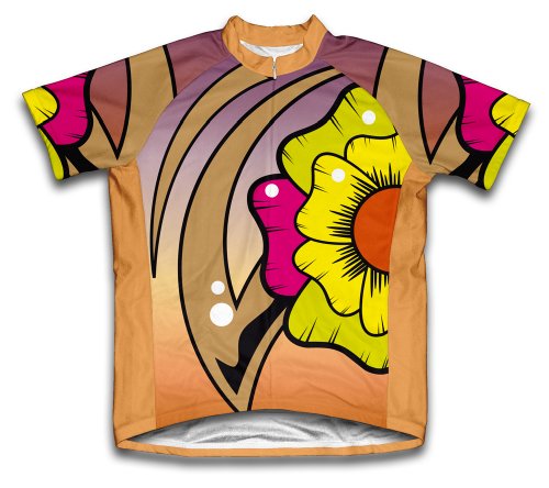 Rainbow Flower Short Sleeve Cycling Jersey for Youth - Size M