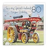 Hunts England Biglietto di compleanno per 80° marito, 80° compleanno, per marito, trattore a vapore, galleria di Milo, 80 anni, biglietto di compleanno per marito, 80 anni