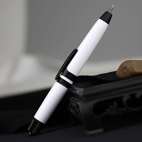 Miniatura 2 de Lanxivi Majohn - Pluma estilográfica A3, color blanco, con borde negro, retráctil, punta extrafina, estilo prensa y giro con juego de estuche