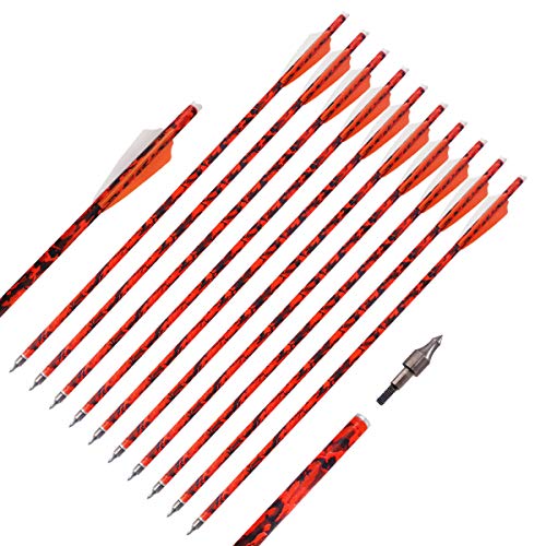 ZTMDF 18 inch Carbon Crossbow Bolts Hunting Archery Arrows with 3 inch Vanes and 125 Grain Replaced Arrowhead Tips.12 Pack (Orange)