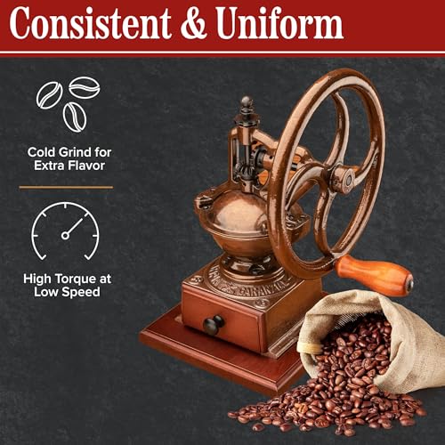 Manual Burr Coffee Grinder - Heavy Cast Iron Coffee Bean Burr Grinder with Adjustable Grind Settings, Hand Crank, and Vintage Design - Italian Made Espresso Accessories by Classic Cuisine (Copper) by Classic Cuisine - Image 5