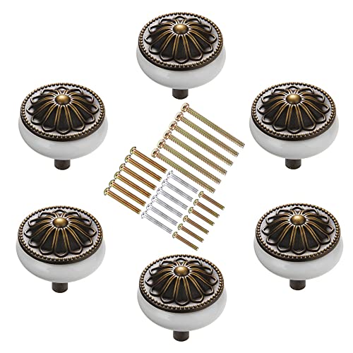 Marstree Corasays Antique Bronze Ceramic Drawer Cupboard Pulls Handles Wardrobe Drawer Cabinet Door Kitchen Knobs And Handles, Pack Of 6 (White) #TOP12
