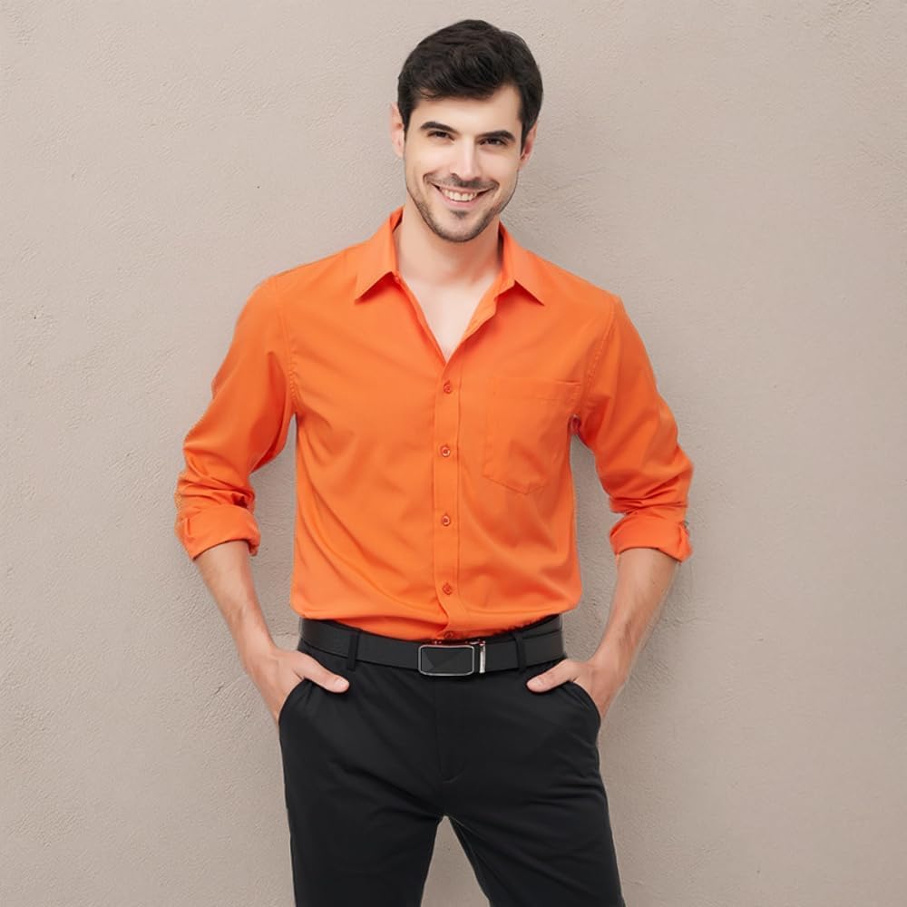 corfty Men Long Sleeve Dress Shirt - Regular Fit Stretch Free-Wrinkle Casual Button Down Shirt - Image 8