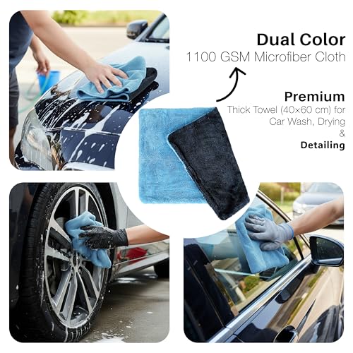 Image of Storite Microfiber Cloth for Car Cleaning -1100 GSM Ultra Soft & Super Absorbent Car Drying Towel | Lint-Free & Scratch-Free Automotive Cleaning Cloth for Car Wash & Detailing | Blue /Grey(60 x 40 cm)
