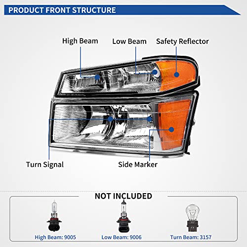 Image of OEDRO Headlights Assembly Compatible with 2004-2012 Chevy Colorado / 2004-2012 GMC Canyon / 2006-2008 Isuzu i-Series Replacement Headlamp with Bumper Light Chrome Housing Clear Lens Amber Reflector