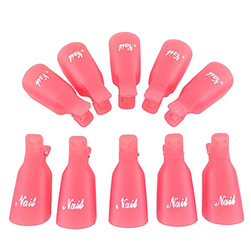 Gospire 10 Pcs Plastic Nail Clip Nail Art Gel Polish Remover Soak Off Cleaner Cap Clip (pink)