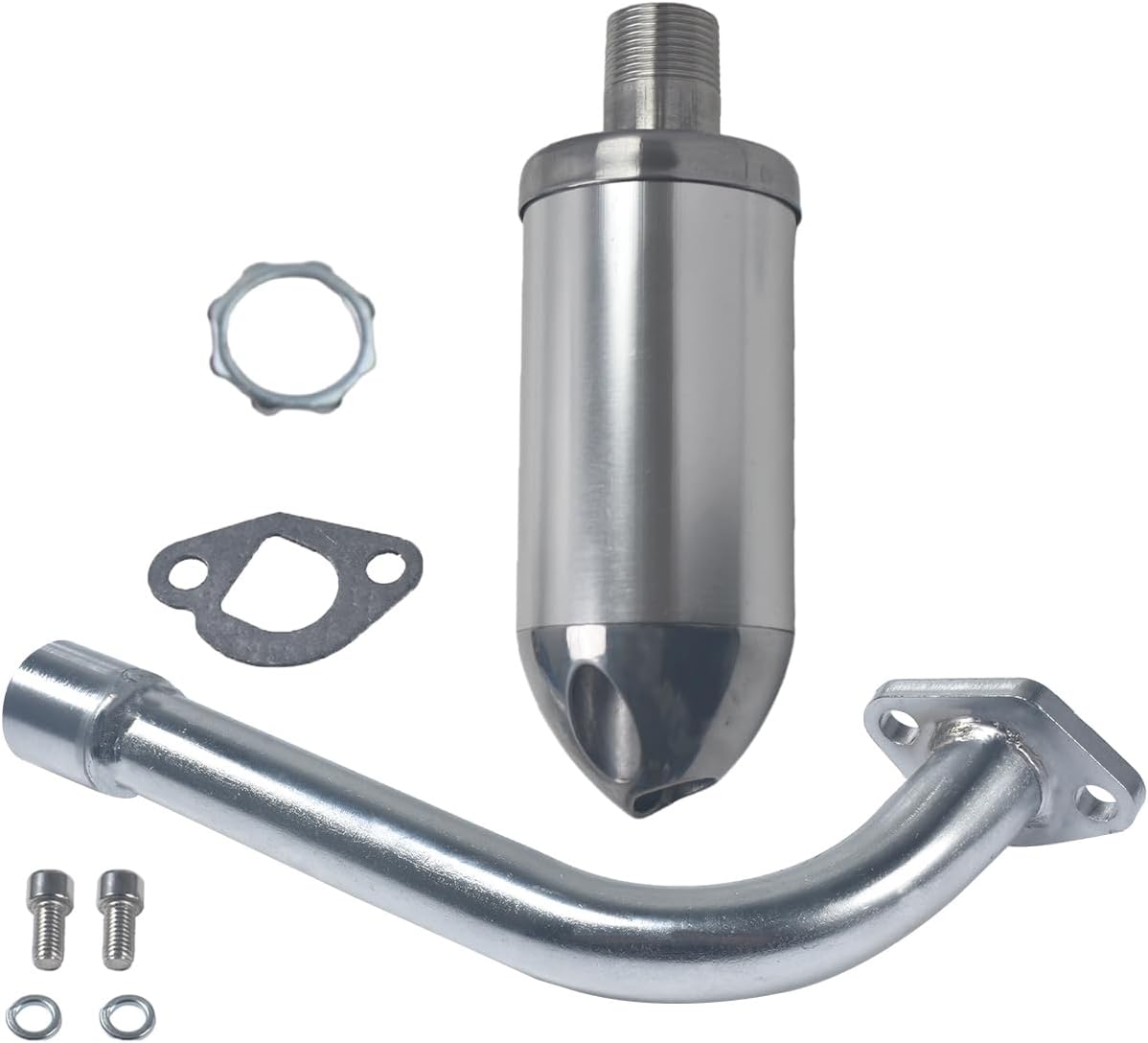 Exhaust Pipe with Muffler with female thread for Predator 196cc, GX200 Go Kart Silver