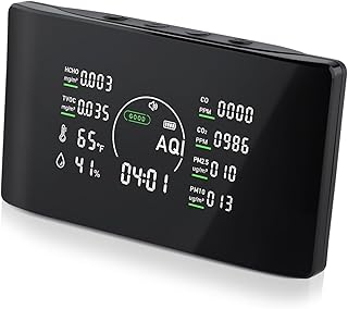 16 in 1 Air Quality Monitor Indoor 9 AQI Detector& 7 AQI Alerts with Portable Sensors for HCHO, TVOC, CO2, PM2.5, PM10, Temperature & Humidity, Formaldehyde,CO2 Detector,Suitable for Home,Black
