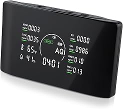 16 in 1 Air Quality Monitor Indoor 9 AQI Detector& 7 AQI Alerts with Portable Sensors for HCHO, TVOC, CO2, PM2.5, PM10, Temperature & Humidity, Formaldehyde,CO2 Detector,Suitable for Home,Black