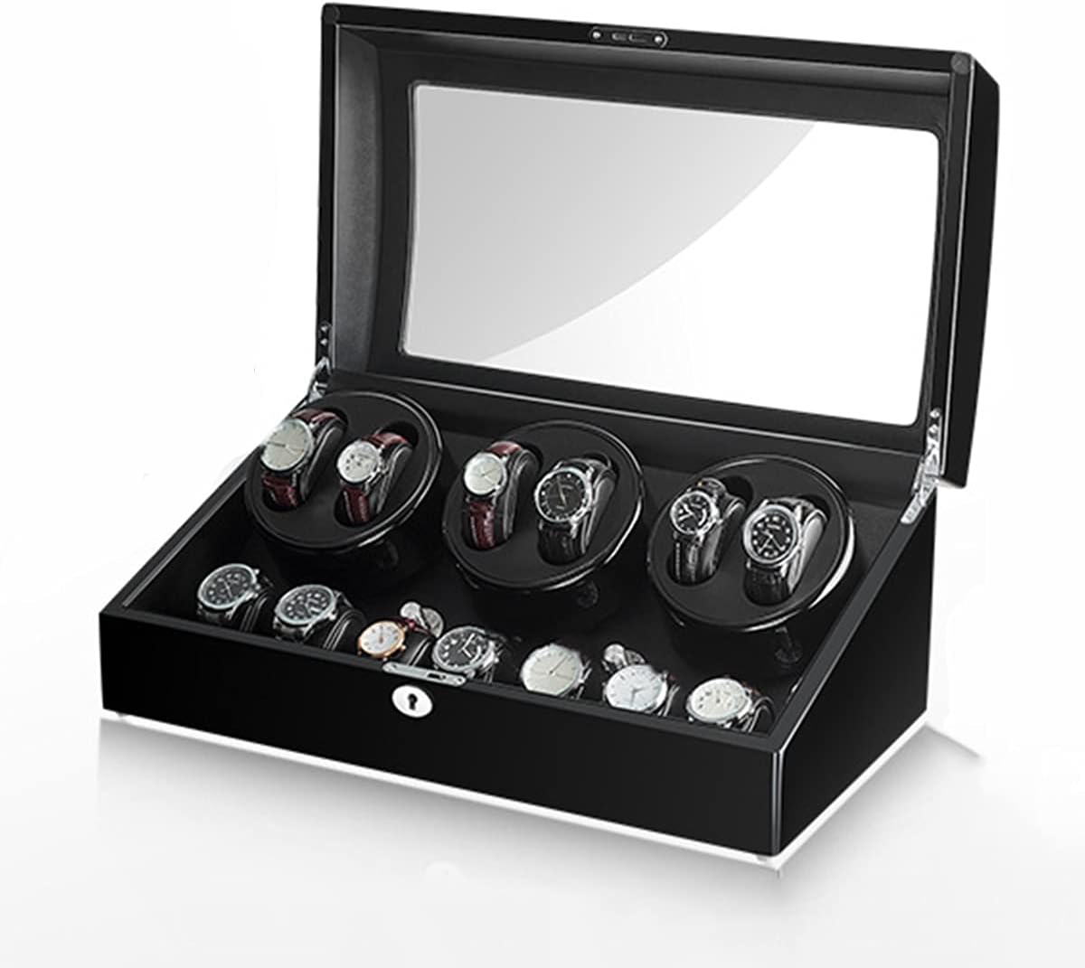 Automatic Watch Winder Display Box with 6+7 Slots, Luxury Wooden Shell, Quiet Motor, Adjustable Watch Pillows, Elegant Storage for Automatic Timepieces