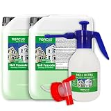 Fassadenreiniger mit Sprühflasche, Grünbelagentferner für Fassaden, Putz & Hauswände – Entfernt selbsttätig Pilze, Flechten & Algen von Fassaden – Nur 0,1L pro m², ABACUS Nell Fassade 10 Liter (7591)