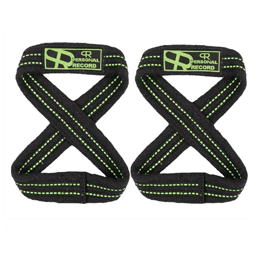 PR Personal Record Heavy Duty Figure 8 Weightlifting Straps. Black/Neon