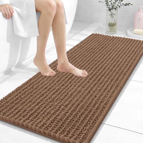 Image of OLANLY Long Bathroom Rugs Runner 47x20, Thick Soft and Absorbent Chenille Bath Mat, Non-Slip, Machine Washable Quick Dry Bath Rugs for Tub Shower Floor, Home Decor Accessories, Mocha