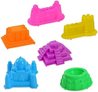 Sand Toy Set for Kids, 6-Piece Soft Plastic Castle Molds for Beach Sandbox Play and Outdoor Fun