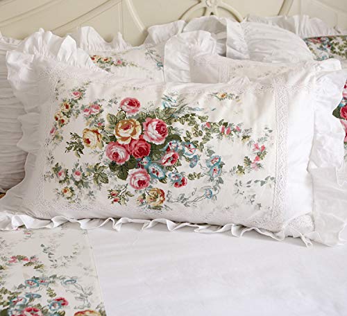 Vintage Rose Roses Pink Floral Print Pillowcases Lace Ruffles Bedding Pillow Covers Cotton Fabric Material Standared Size 19" X 29" (Victorian Rose) #TOP1