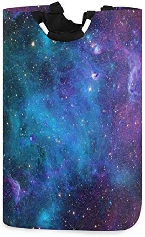 Mnsruu Galaxy Stars Blue Purple Pop-Up Laundry Hampers,Waterproof and Collapsible Laundry Basket with Handles for Baby Nursery College Dorms Kids Bedroom Bathroom