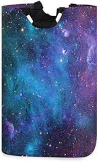 Mnsruu Galaxy Stars Blue Purple Pop-Up Laundry Hampers,Waterproof and Collapsible Laundry Basket with Handles for Baby Nursery College Dorms Kids Bedroom Bathroom