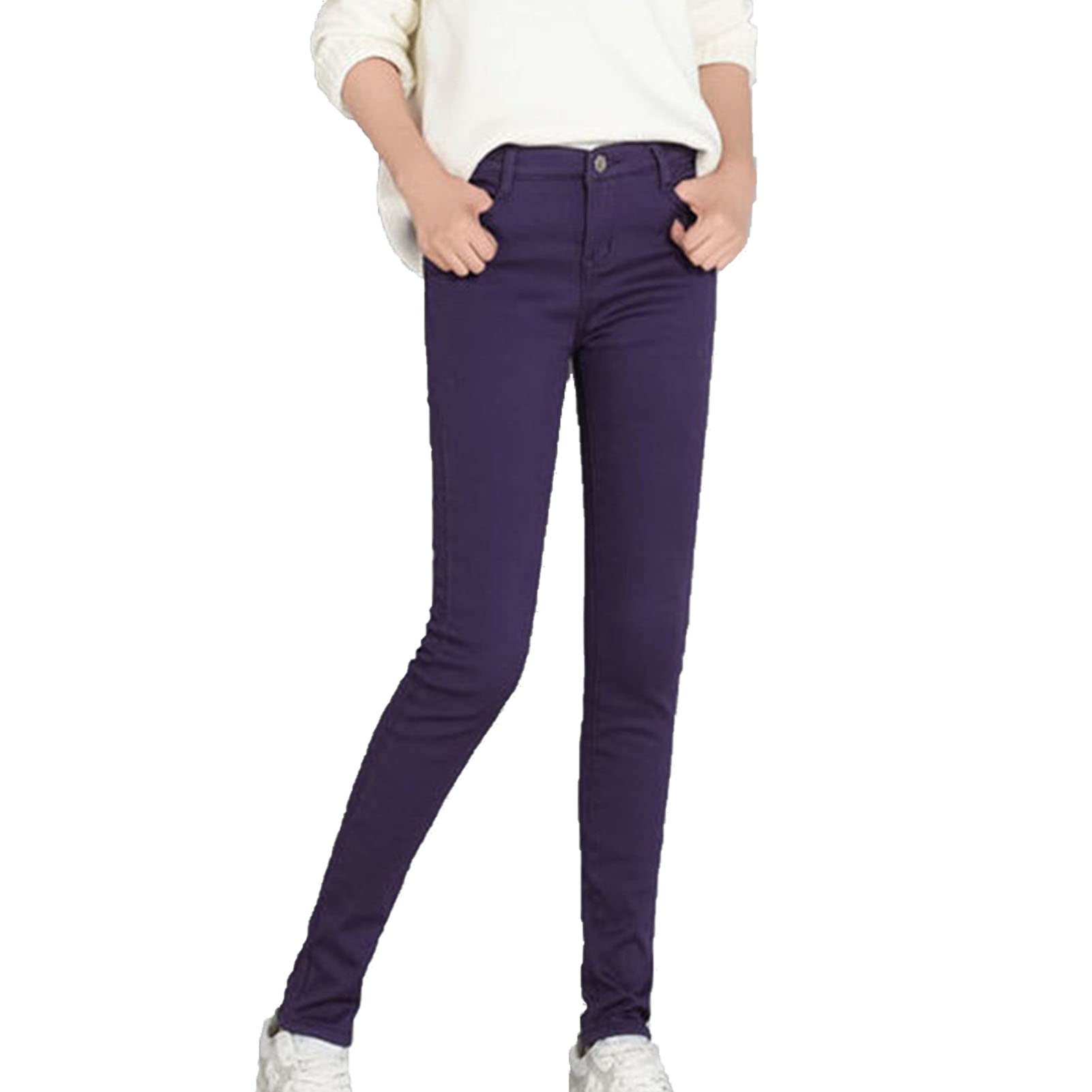 Women's Winter Warm Fleece Lined Jeans Slim Fit Thermal Pencil Denim Pants Skinny High Waisted Tapered Jean (Purple,34)