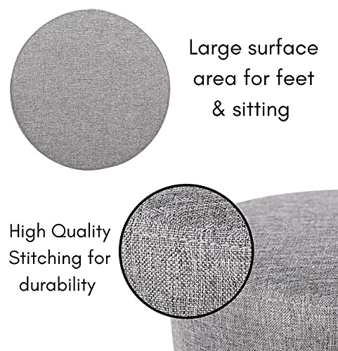Birdrock Home Grey Linen Foot Stool Ottoman – Soft Compact Round Padded Seat - Living Room, Bedroom And Kids Room Chair – Black Metal Legs Upholstered Decorative Furniture Rest – Vanity Seat #TOP7
