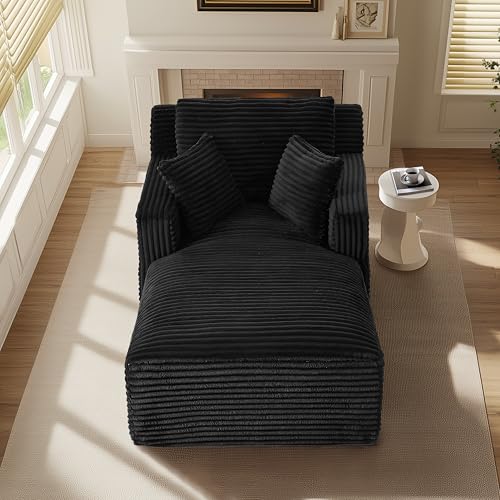 Image of KEIKI 65.4 inch Oversized Corduroy Chaise Lounge, No Assembly Reading Chair