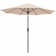 JEAREY 9FT Outdoor Patio Umbrella, Market Table Umbrella with 8 Fiberglass Ribs, Pool Umbrella with Tilt and Crank, UV Protection Lightweight & Wind-Resistant for Lawn, Garden, Deck and Backyard, Beige