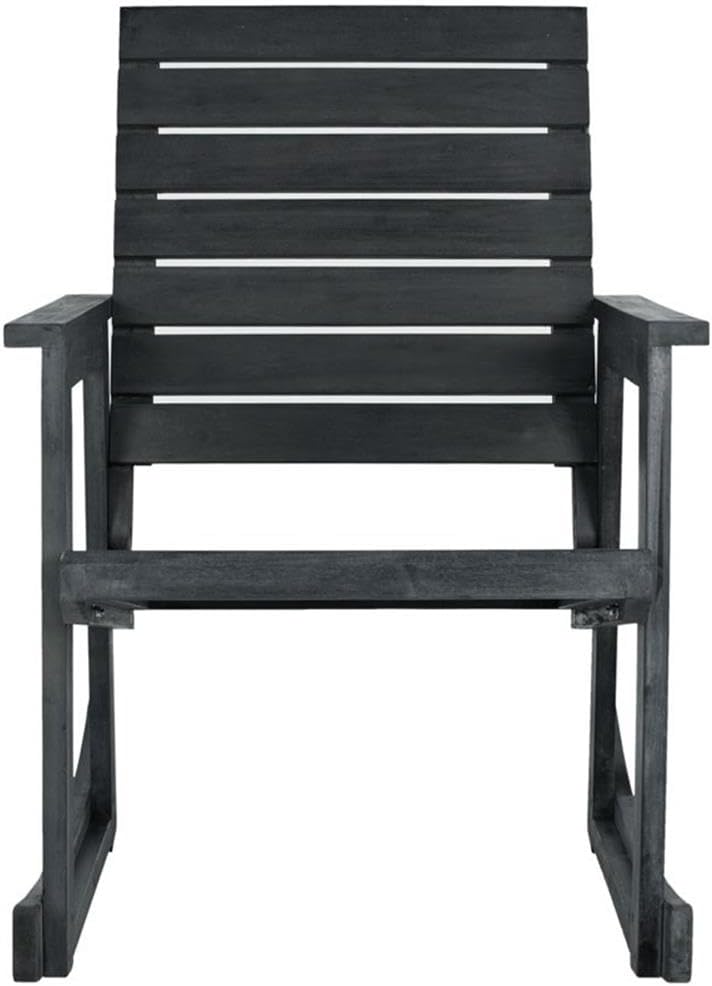 Pemberly Row Acacia Wood Outdoor Rocking Chair, Dark Slate Gray Finish, Weather-Resistant, 34.7" H x 24.4" W x 33.9" D, Rustic Chic Style for Porch, Patio, Garden or Outdoor Relaxation