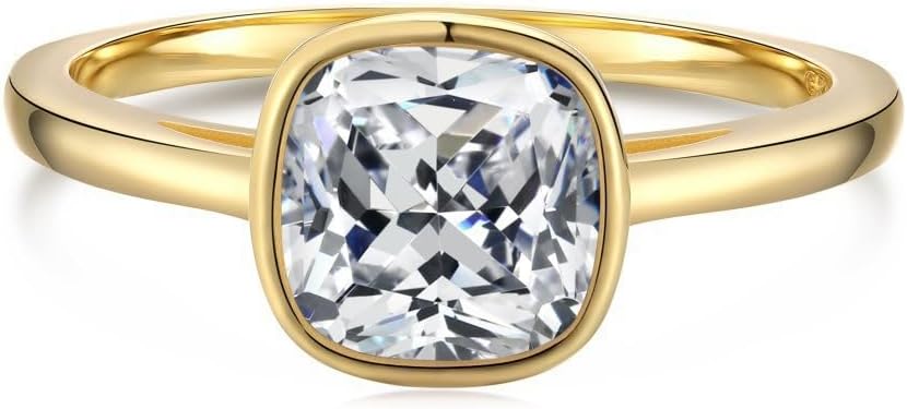 18K White/Gold Plated 1CT Cushion Cut Lab Grown Diamond Ring for Women, D Color VVS1 Clarity Simulated Rings Eternity Promise Ring for Wedding Engagement Anniversary