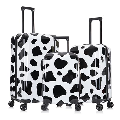 InUSA Cow Print Luggage with Spinner Wheels | Durable Lightweight Hardside Suitcase | Travel Bag with Handle and Trolley | (20in, 24in, 28in) 3 Piece Set
