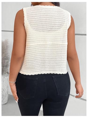 Verdusa Women's Plus Size Floral Crochet Vest Tops Button Front Sleeveless Sweater Knit Top2