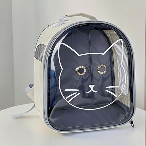 Cat Backpack Pet Carrier, Portable Transport Bag for Cats, Breathable Adjustable Cat Carrier with Safety Belt for Travel Hiking Cycling Walking Outdoor (White)