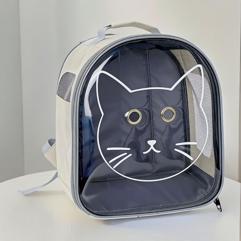 Cat Backpack Pet Carrier, Portable Transport Bag for Cats, Breathable Adjustable Cat Carrier with Safety Belt for Travel Hiking Cycling Walking Outdoor (White)
