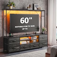 Entertainment Center with LED Lights,Power Strip,Top Wooden Display Shelf