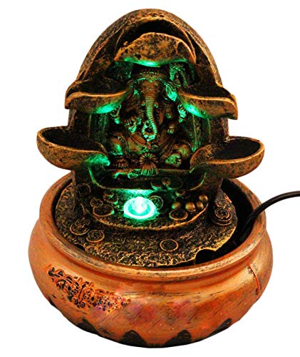 Image of GTC Beautiful Lord Ganesha Water Fountain Shree Ganesha Show Piece for Home Decorative Home Gifts for Drawing Room Living Room Waterfall Decorative Item with Led Light and Mini Motor Pump (ITN-9602).