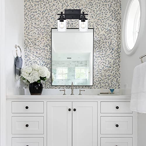 Melucee 2-Light Wall Sconces, Modern Vanity Light Fixtures With Clear Glass Shade, Matte Black Bathroom Light For Mirror Bedroom Hallway, E26 Base #TOP5