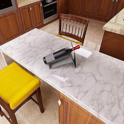 Image of Wall Sticker Waterproof Marble Wallpaper Foil (200cm x 60cm) for Furniture, Kitchen, Cabinets, Almirah, Tabletop, Wooden Table, Renovation PVC Self Adhesive Sticker (White)