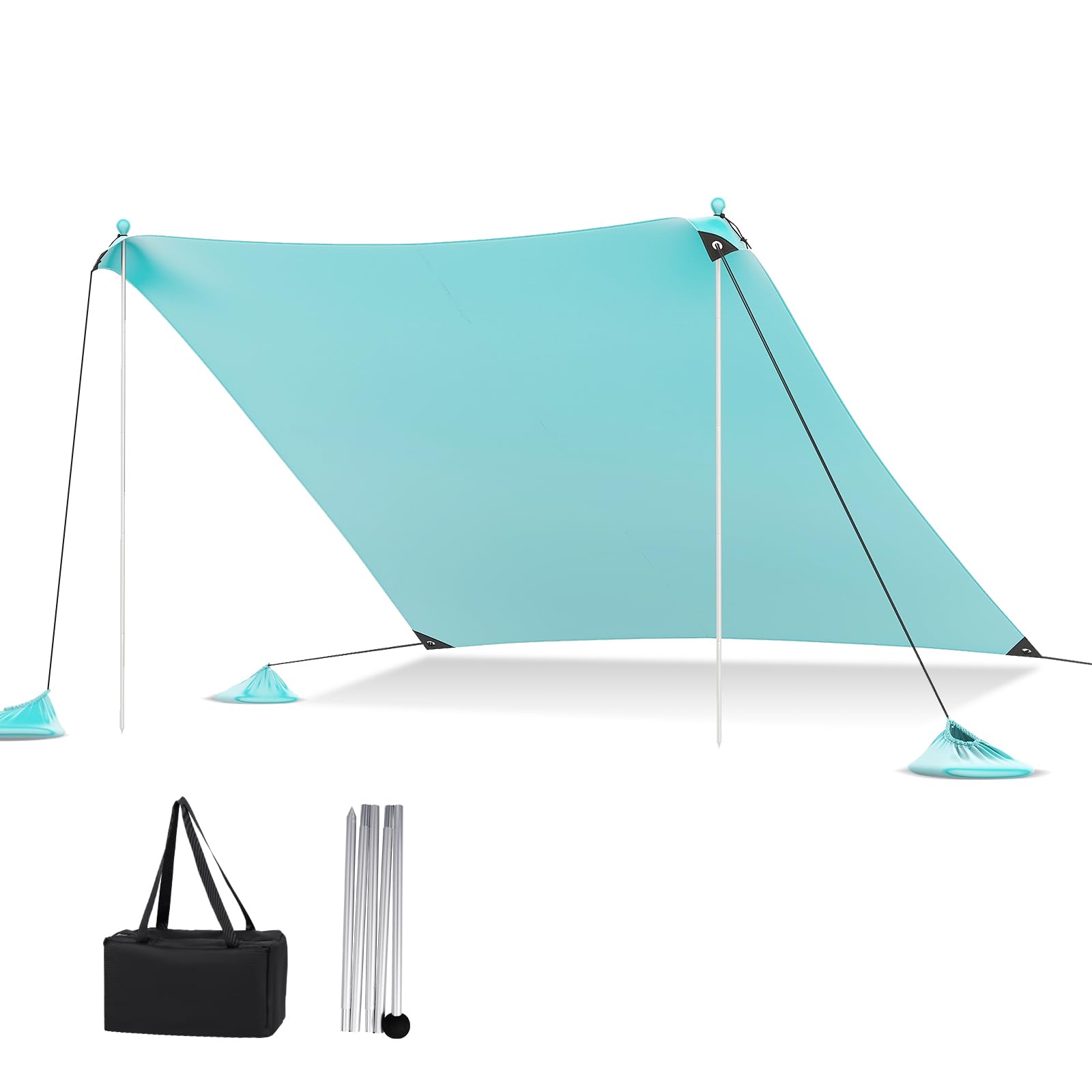 HOMASIS Tende da Spiaggia Parasole, Tenda Portatile con Ancoraggio per la Sabbia e 4 Sacche di Sabbia, Baldacchino da Spiaggia con Borsa per il Trasporto (Verde, 300 x 300 x 200 cm)