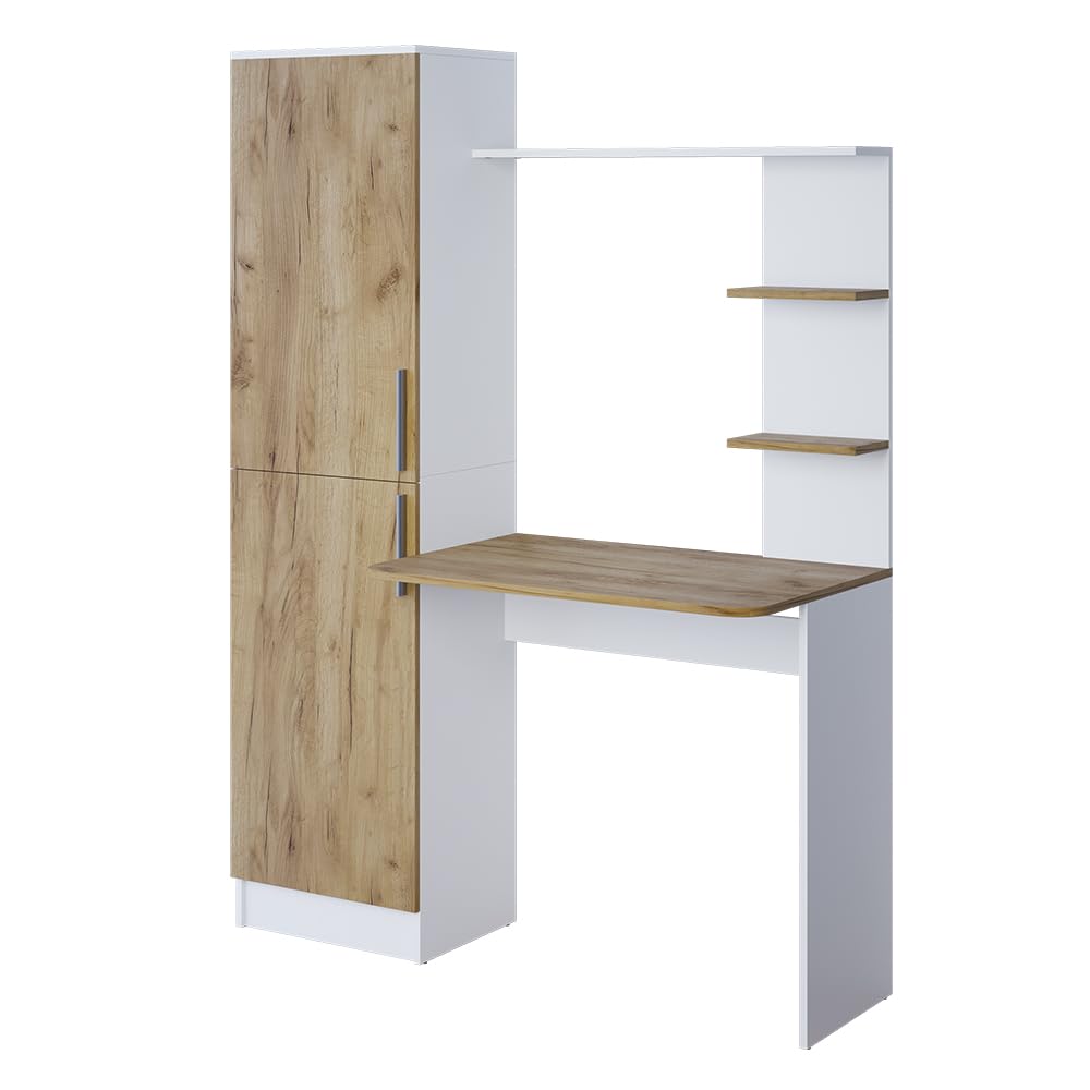 Vicco Bureau Tessa, Chêne Blanc/​Force de l'or, 122.9x52cm, avec étagère pour Espace de Rangement supplémentaire