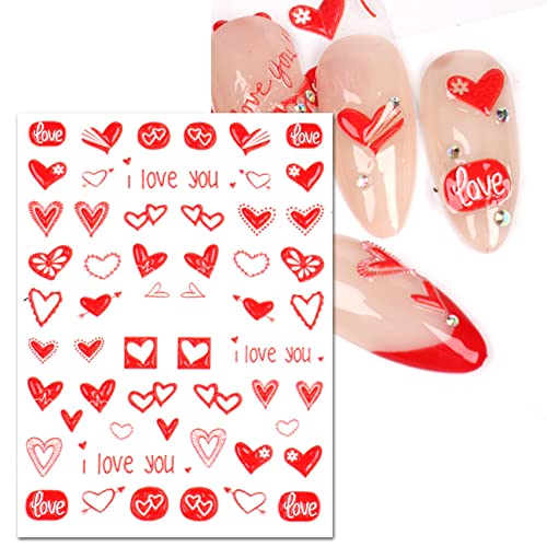 Tailaimei Valentine's Day Nail Stickers, Self-Adhesive 5D Nail Art Decals For Diy Nail Decorations, Large Pattern Design For Heart Love (6 Sheets) #TOP2
